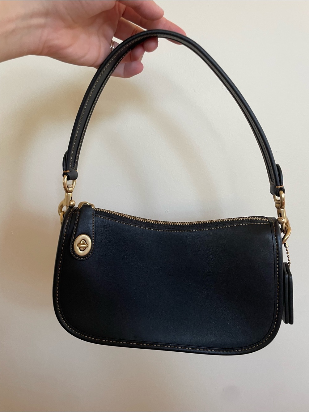 Coach Black Leather Shoulder Bag with Gold Hardware